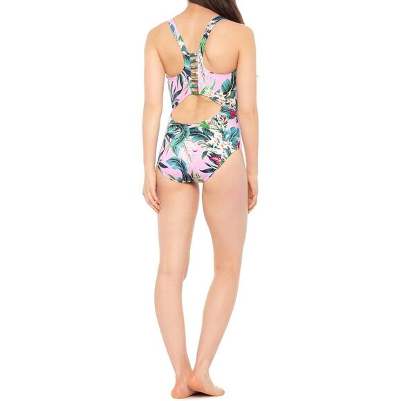 Miraclesuit Vintage Floral Leah Swimsuit High Neck One Piece Multi Pink X-Large - Picture 2 of 6